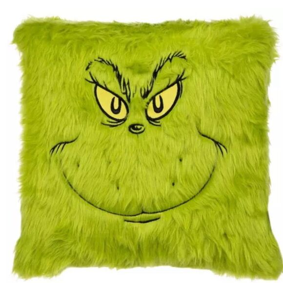 Green Faux Fur Grinch Face Pillow - Picture 1 of 3